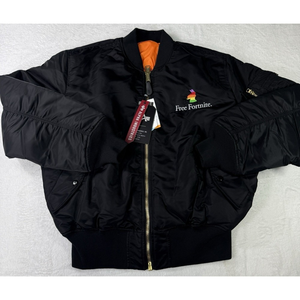 Epic Games "Free Fortnite" Apple Alpha Industries MA-1 Bomber Jacket XL NWT RARE